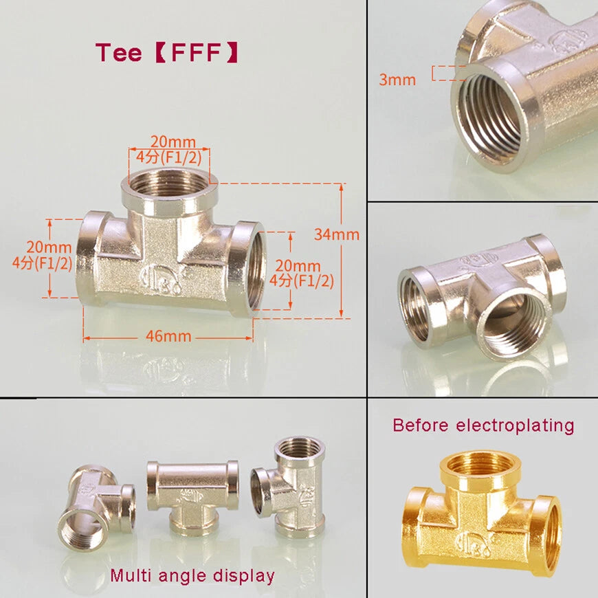 BSP 1/2" Brass Pipe Fittings – Tee, Elbow, Cross & Y-Connector