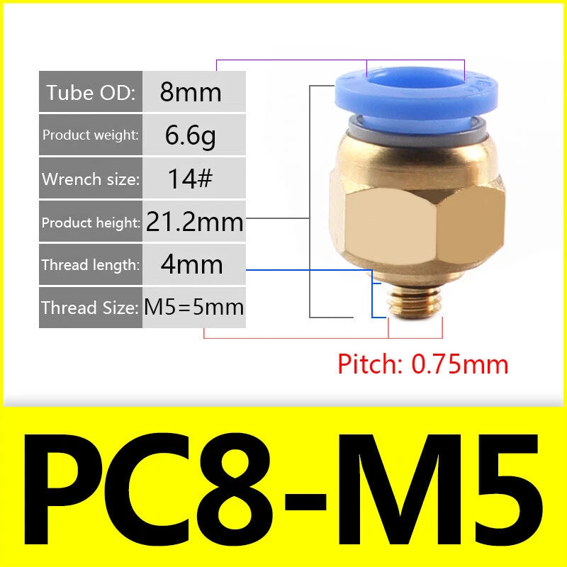 Pneumatic Straight Male Stud Push-to-Connect Fitting | PC4–PC12 × M5–M16