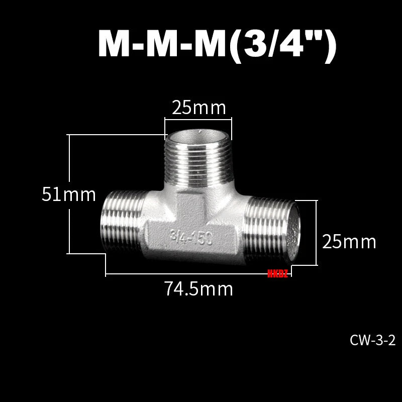 304 Stainless Steel BSP 3-Way Pipe Fitting — 1/4" to 2" Female & Male Thread Tee Connector