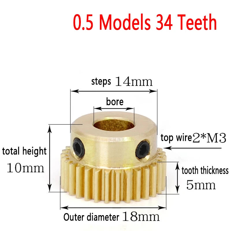 Mod 0.5 Brass Pinion Gear Spur Gears 20-60 Teeth 4-15mm Bore With Screw Hardened