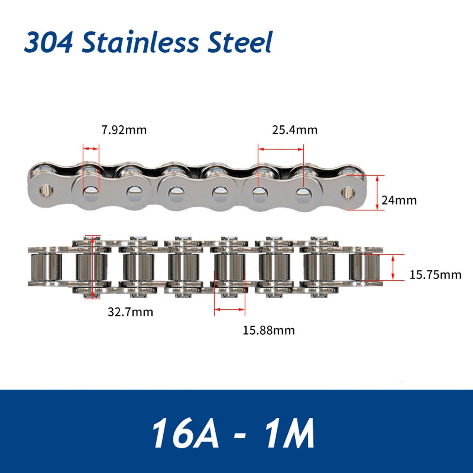 304/201 Stainless Steel Simplex Roller Chain Standard Quality 1M/1.524M All Size