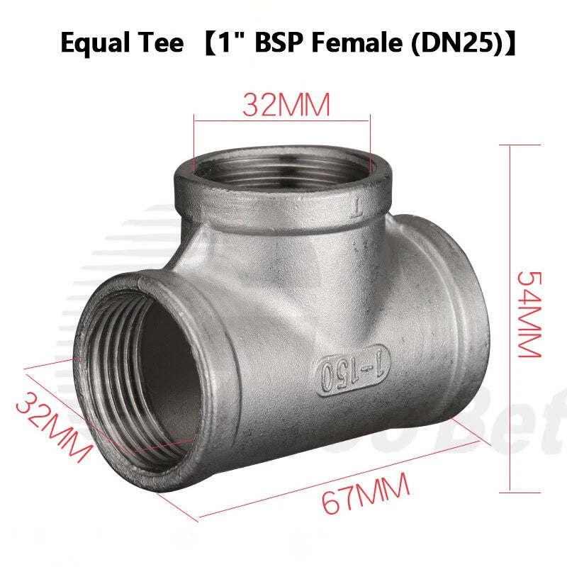 304 Stainless Steel BSP Pipe Fittings — Tee, Cross & Reducing Connectors 1/8"–2"