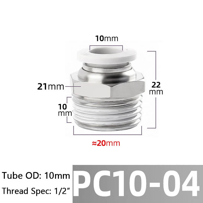 Straight Male Stud Push-to-Connect Pneumatic Fitting for Air & Water Hose