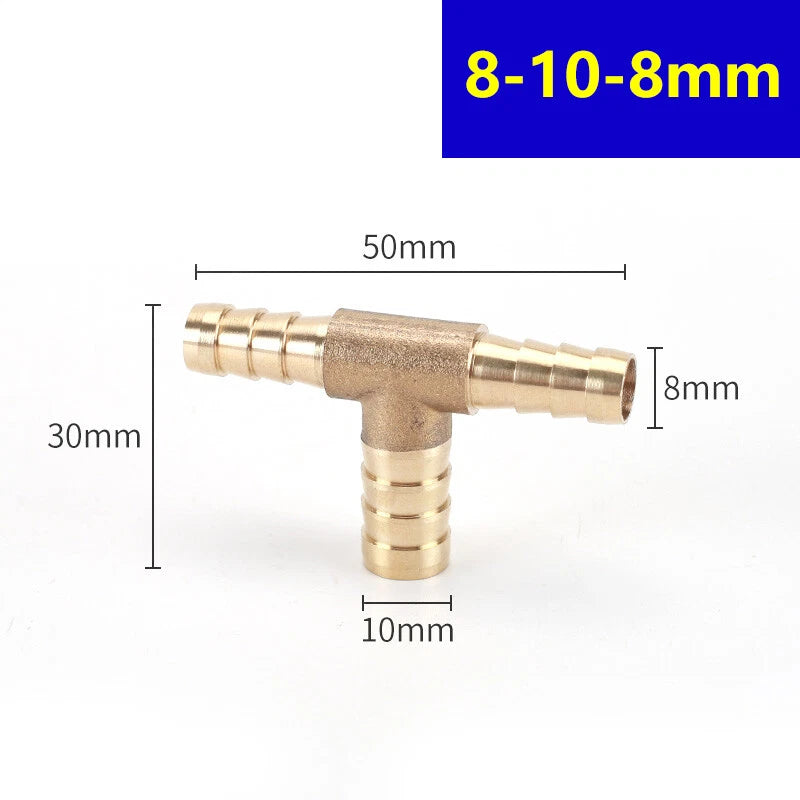 Brass Barbed T-Piece Hose Joiner Reducer Tee Connector — Air, Water & Fuel Fittings