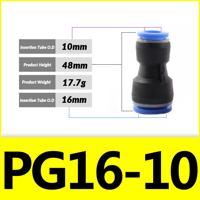 Pneumatic Push-In Fittings — PG / PU / PE Air & Water Hose Connectors, 4mm–16mm
