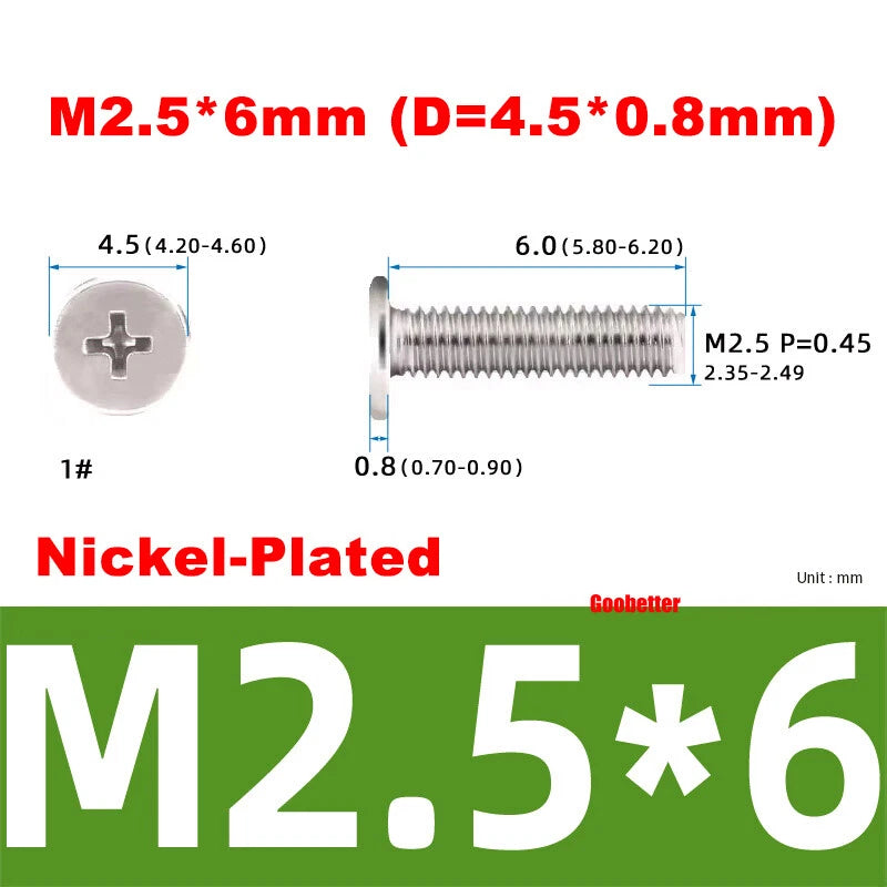M2.5 Ultra Thin Flat Wafer Head Phillips Screws – CM2.5 Laptop Computer Screws (Various Finishes)