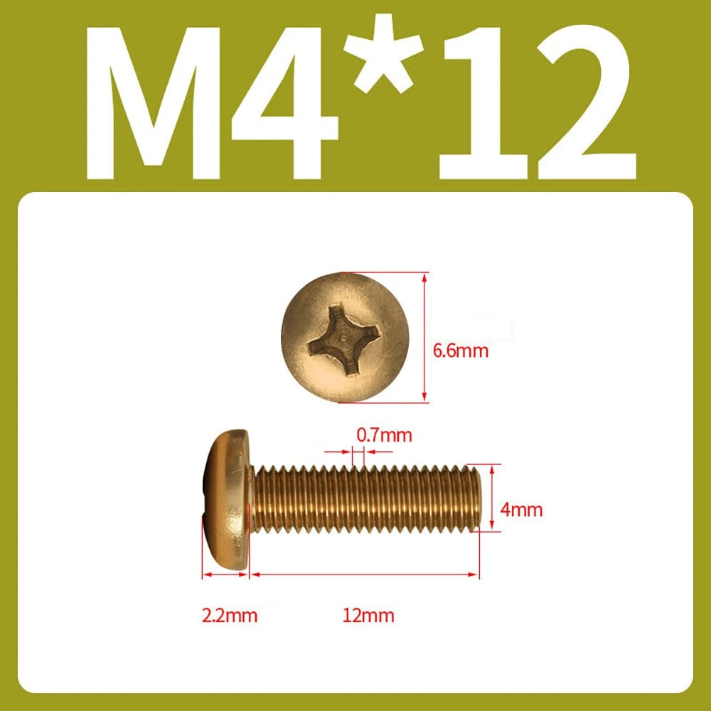 M4 M5 Solid Brass Pan Head Phillips Machine Screws — Multiple Lengths
