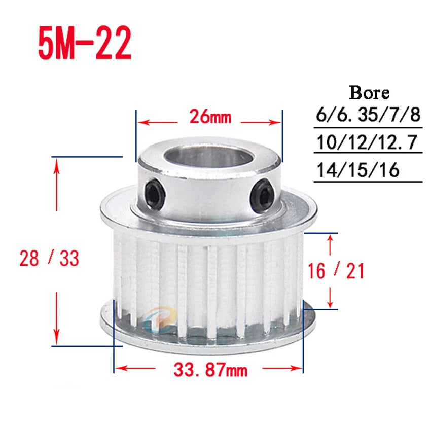 HTD-5M 10T-72T Timing Belt Pulley With Step Bore 5-25mm, For 20mm Width Belt