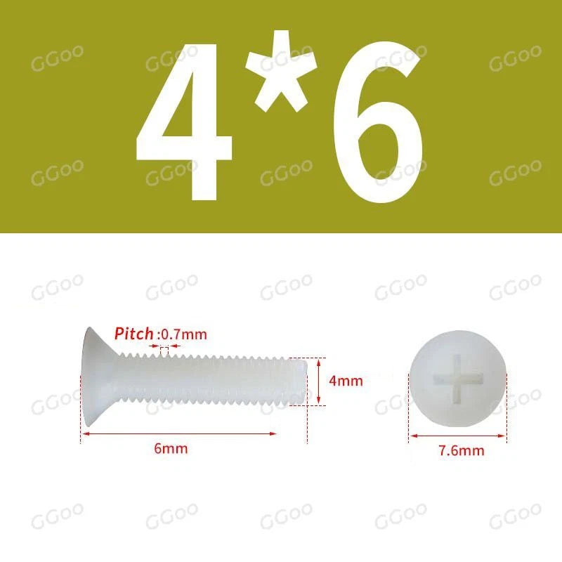 White Nylon Phillips Flat Head Machine Screws DIN 965 — M2.5 M3 M4 M5 M6 M8