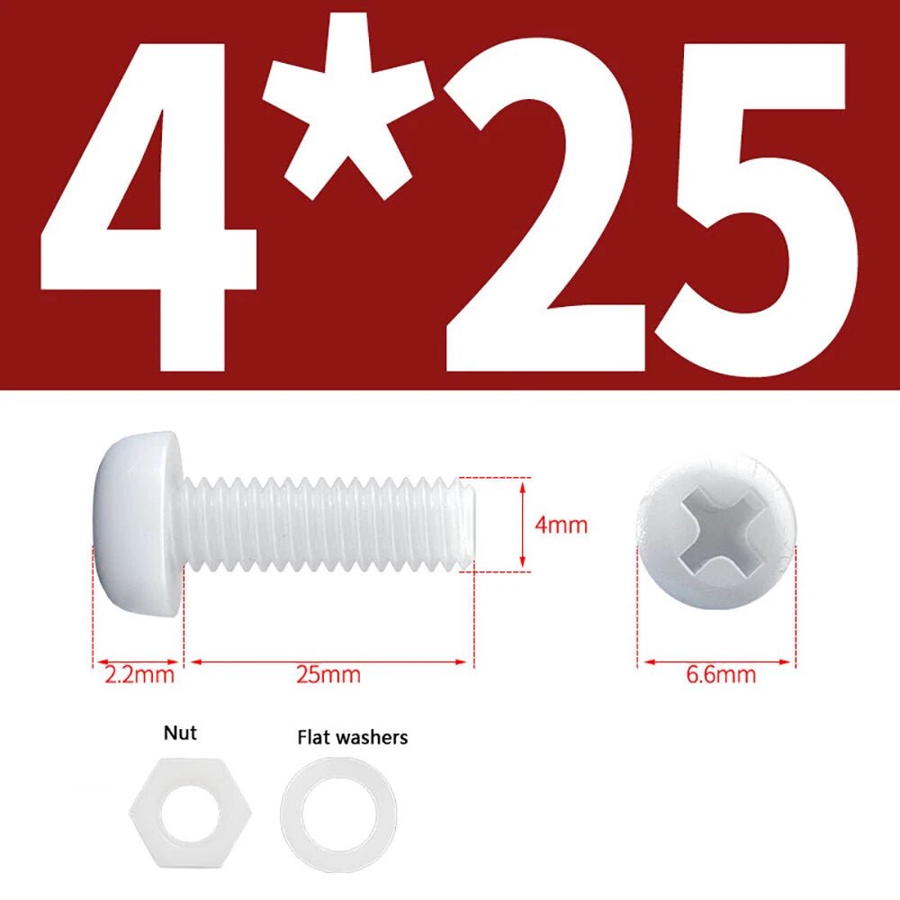 M4 M5 Nylon Phillips Pan Head Machine Screws with Hex Nuts and Flat Washers – White & Black - HomeDIYer