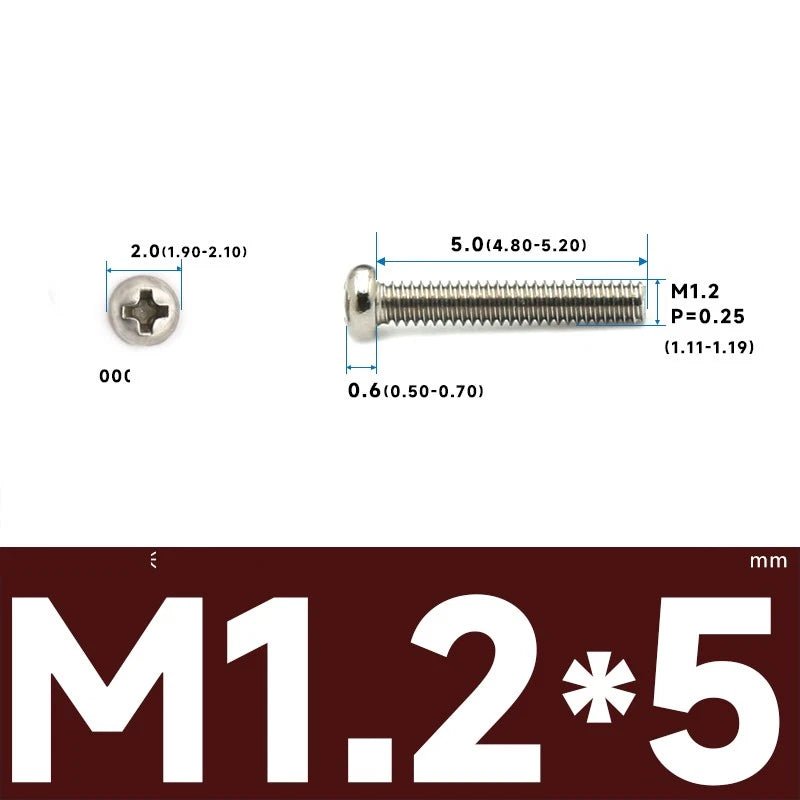 M1–M2.5 Pan Head Phillips Machine Screws – A2 Stainless Steel (304), Fully Threaded - HomeDIYer