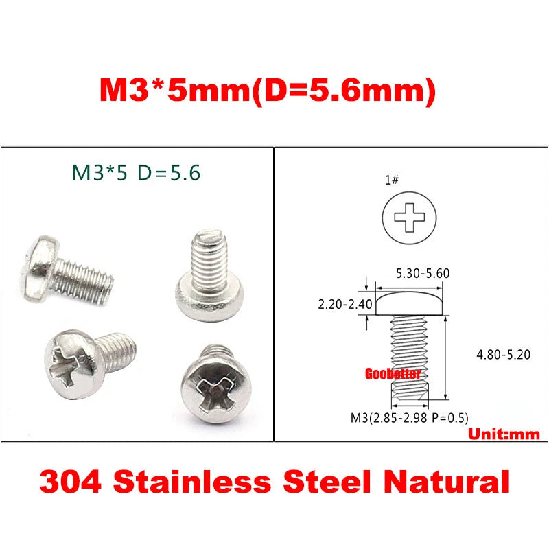 M3 Phillips Pan Head Machine Screws – 3mm to 43mm, Multiple Coatings (100–500 PCS)