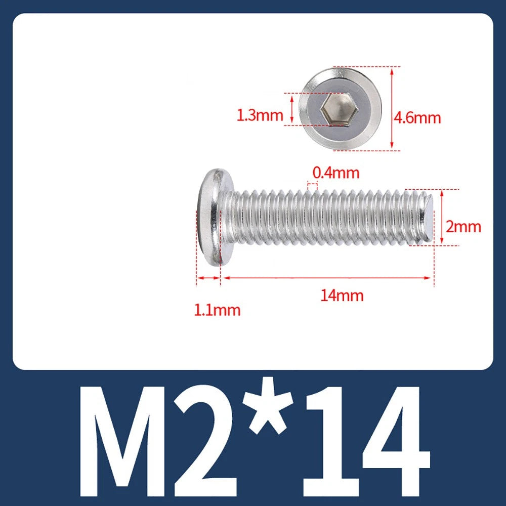 M2 M3 M4 Flat Round Head Hex Socket Screws – A2 Stainless Steel, Fully Threaded (3–50mm)