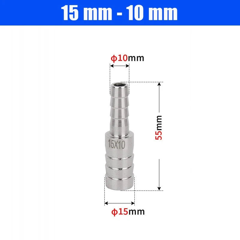 6mm~50mm Stainless Reducer Barbed Hose Joiner Connector Air Water Pipe Gas Tubi