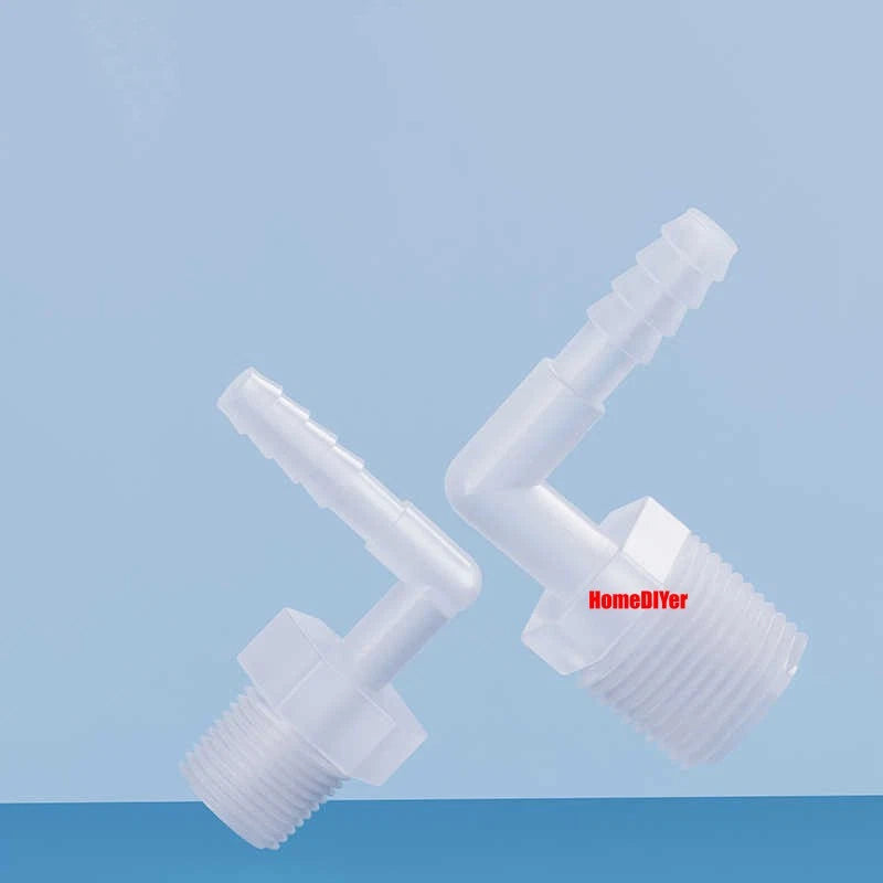 Male Thread Barbed 90° Elbow Hose Connector — Plastic Pipe Fitting with Washer