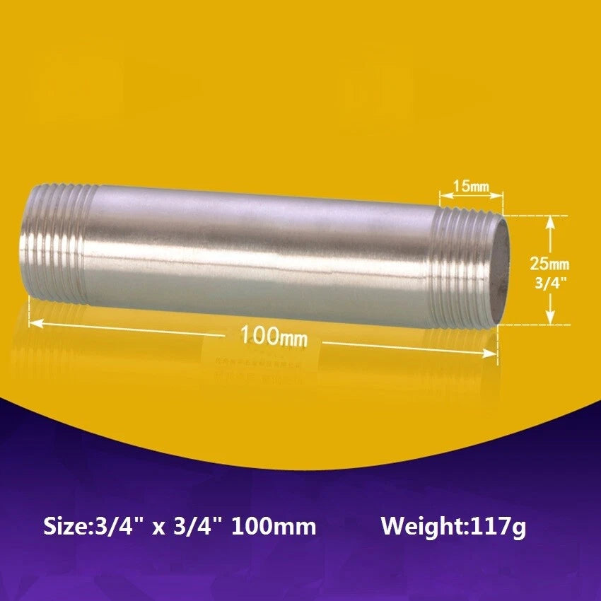 Stainless Steel BSP Male Threaded Double Nipple Pipe Extension Fitting | 1/2" 3/4" 1"