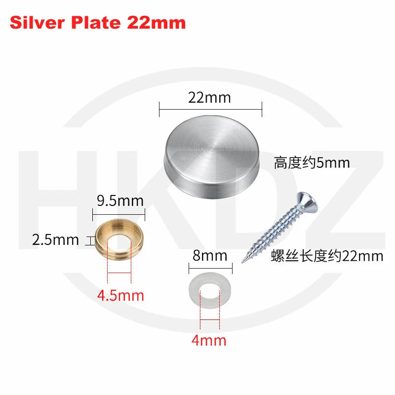 Stainless Steel Mirror Screw Cover Caps – Decorative Disc Plates for Glass, Mirrors & Furniture (16-50mm, Flat/Dome, Silver/Gold/Black/Rose Gold)