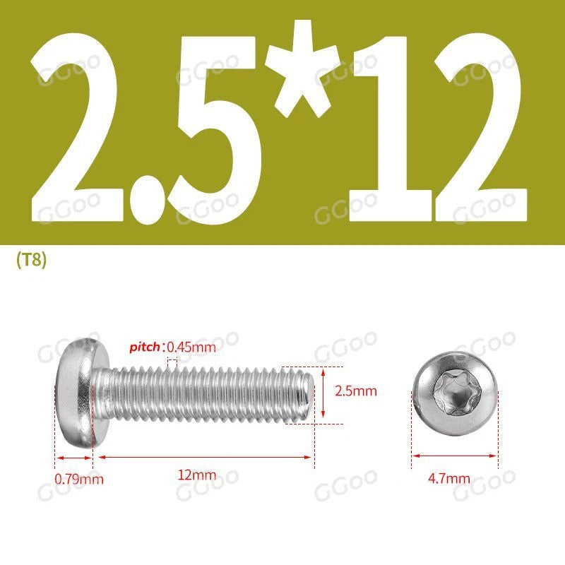 A2 Stainless Steel Torx Pan Head Machine Screws — M2 to M8, Six-Lobe Drive