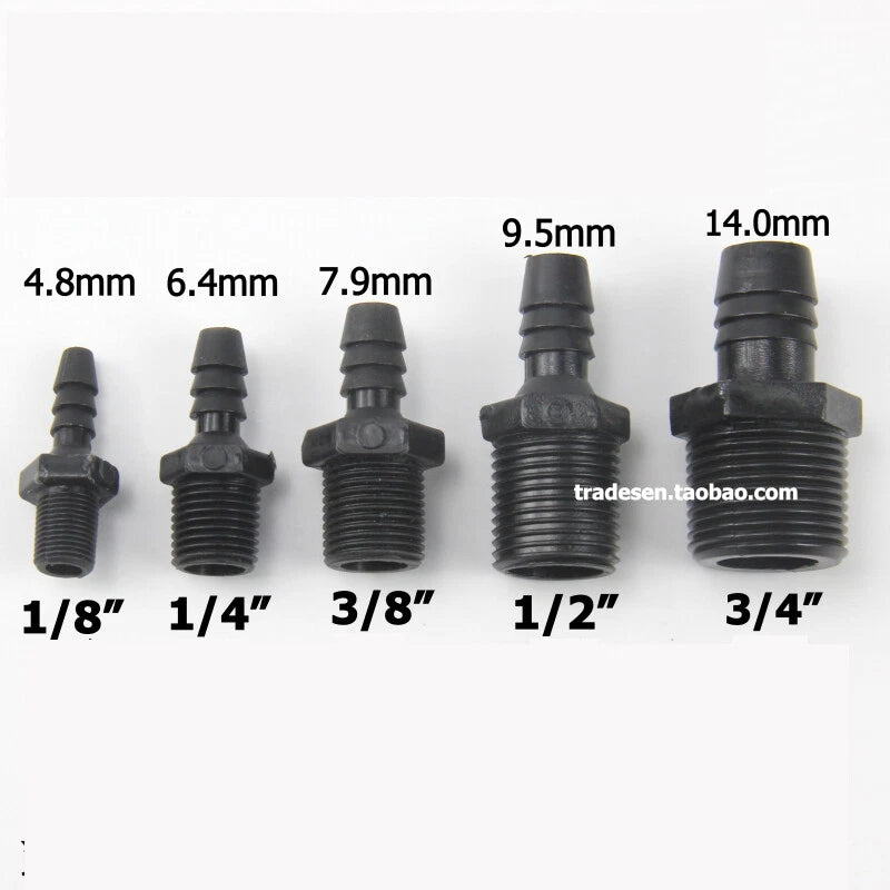 Plastic Hose Barb Fittings — Straight, Reducer, L, T, Y-Shape Pagoda Connectors