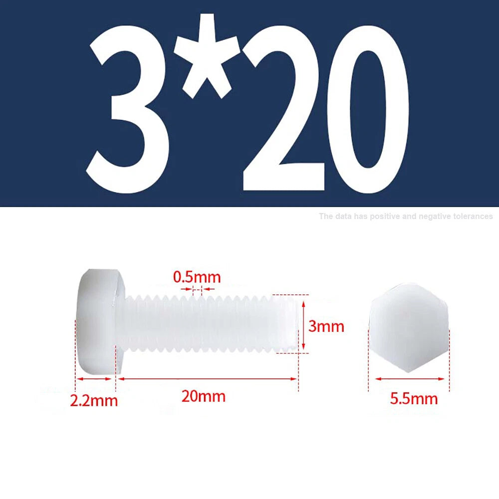 M3–M12 White Nylon Hex Bolts | Plastic Hexagon Head Machine Screws DIN 933