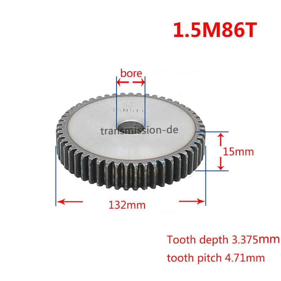 1/1.5 Mod 12T-150T Spur Gear 45# Steel Pinion Gear Thickness 1M-10mm 1.5M-15mm