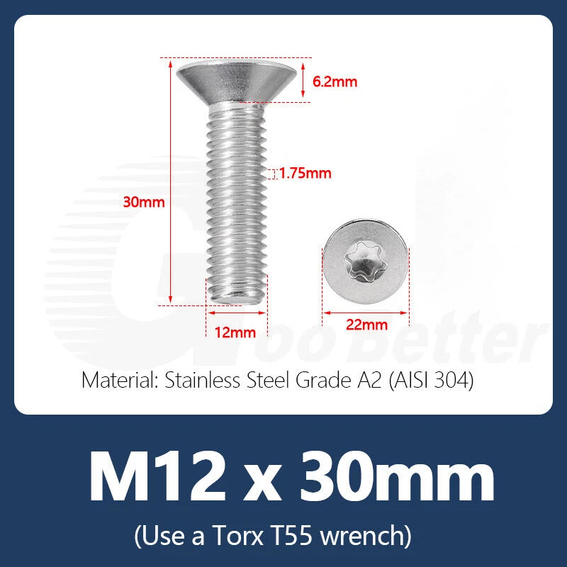 M1.4–M12 Torx Countersunk Machine Screws – A2 Stainless Steel, DIN 965 (3–100mm)