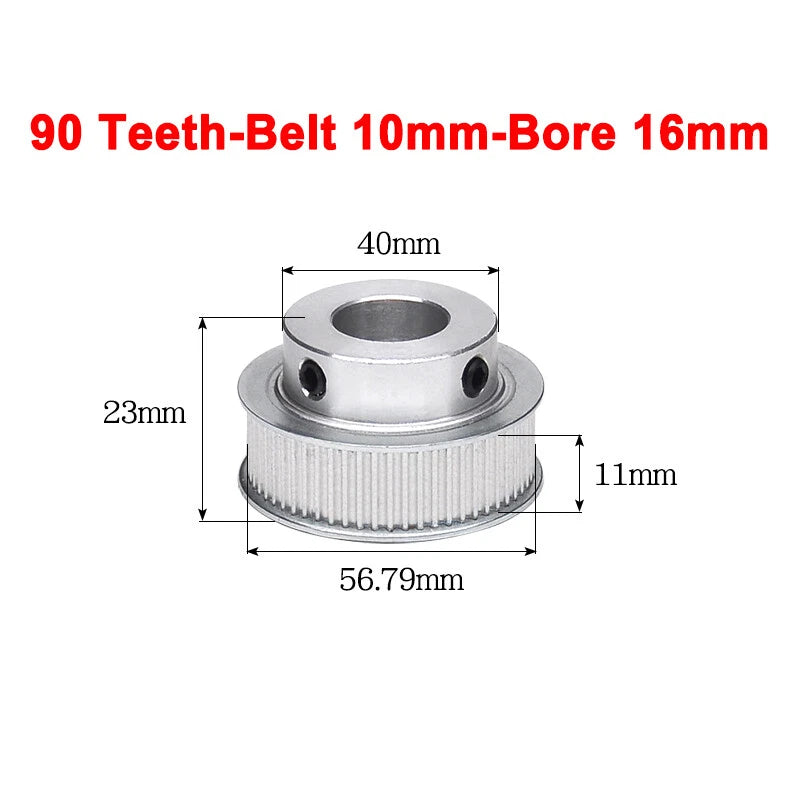 2GT Drive Pulley With Step 16 Tooth - 100 Tooth Bore 4mm - 25mm for 10mm Belt