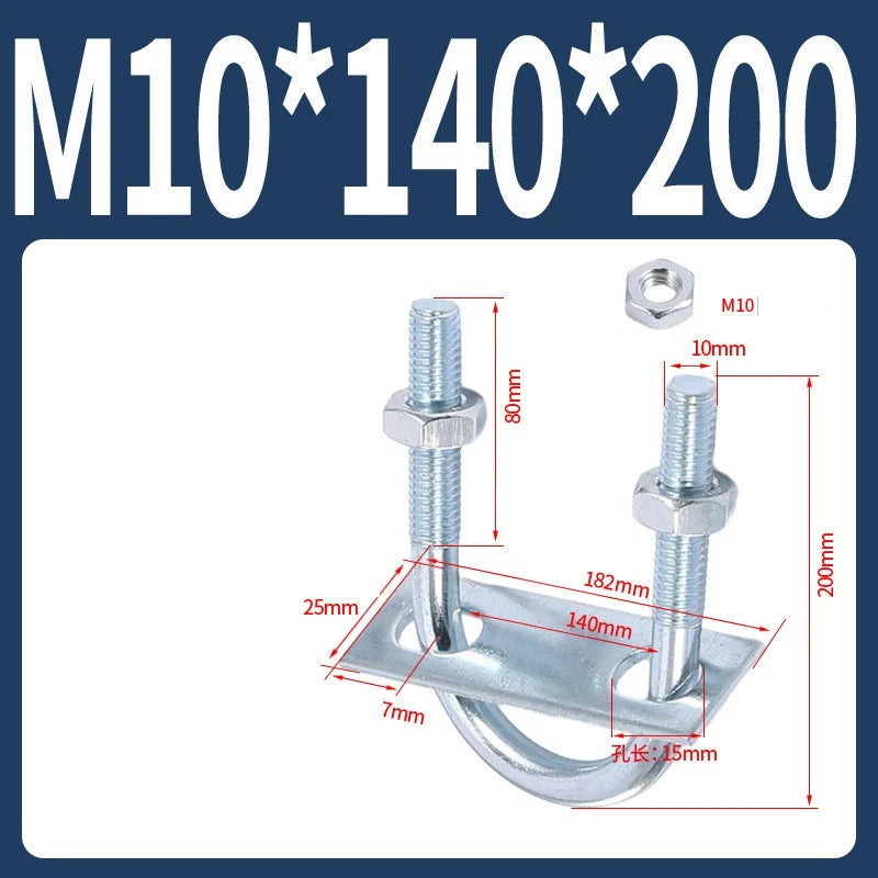 Round U-Bolts Sets Steel 16mm-219mm Inner Width M6 M8 M0 M12 with Nut, Plate