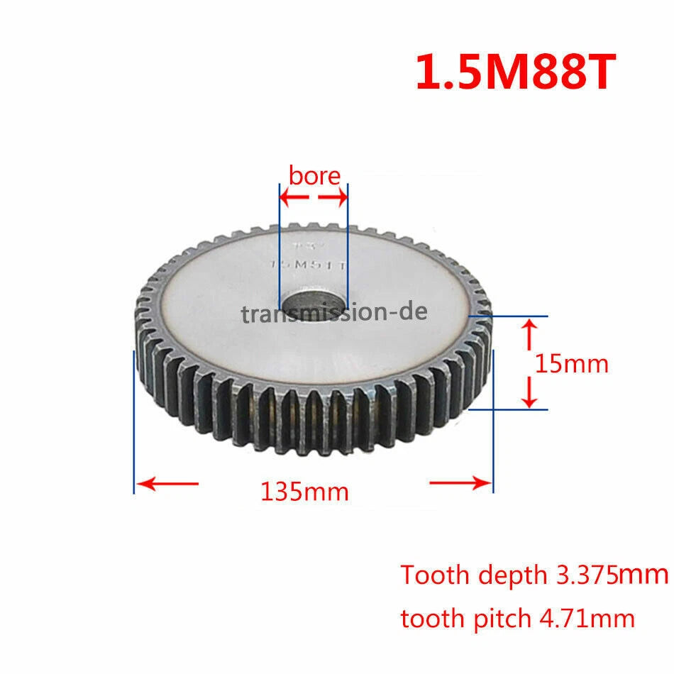 1/1.5 Mod 12T-150T Spur Gear 45# Steel Pinion Gear Thickness 1M-10mm 1.5M-15mm