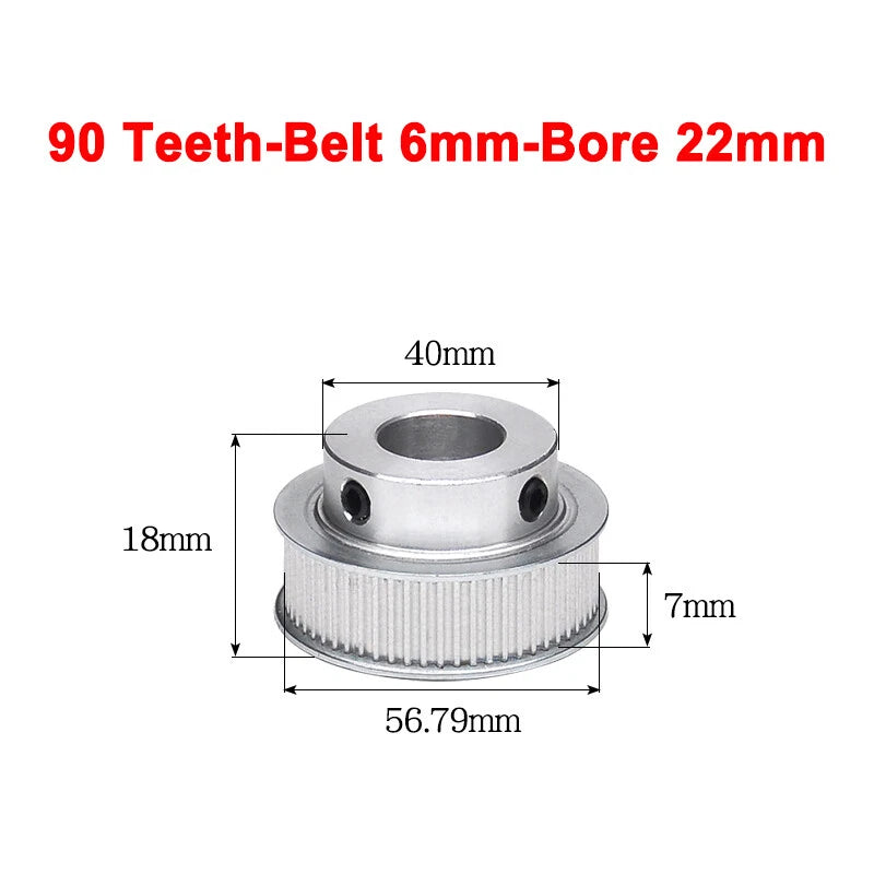 2GT Drive Pulley With Step 16 Tooth - 100 Tooth Bore 4mm - 25mm for 6mm Belt