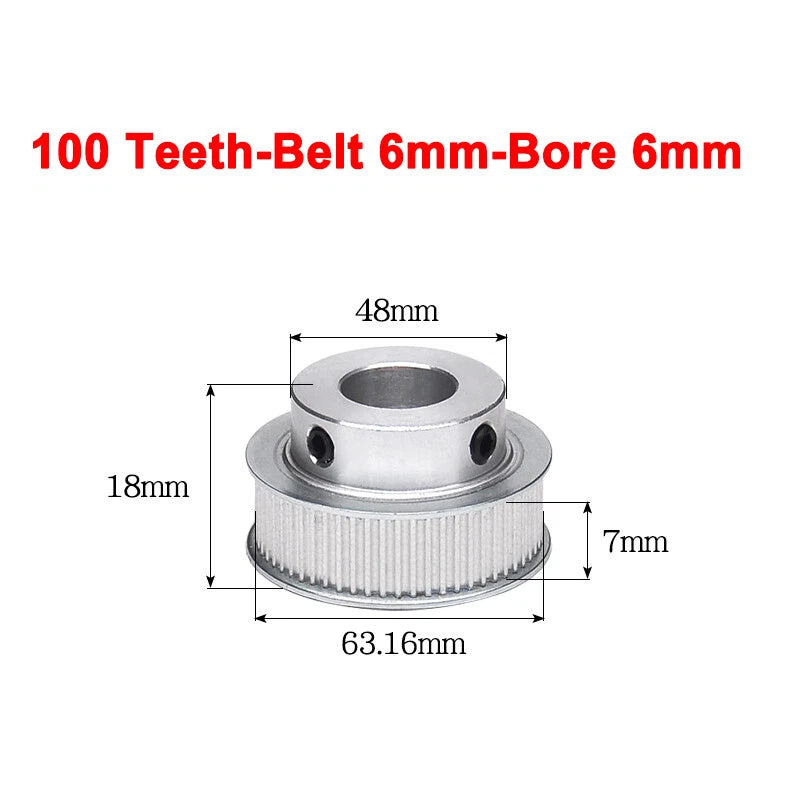 2GT Drive Pulley With Step 16 Tooth - 100 Tooth Bore 4mm - 25mm for 6mm Belt