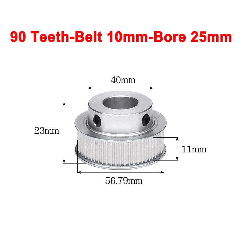 2GT Drive Pulley With Step 16 Tooth - 100 Tooth Bore 4mm - 25mm for 10mm Belt