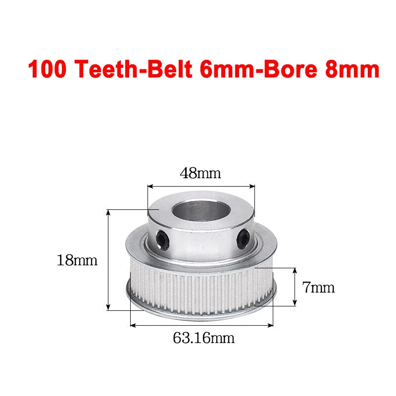 2GT Drive Pulley With Step 16 Tooth - 100 Tooth Bore 4mm - 25mm for 6mm Belt