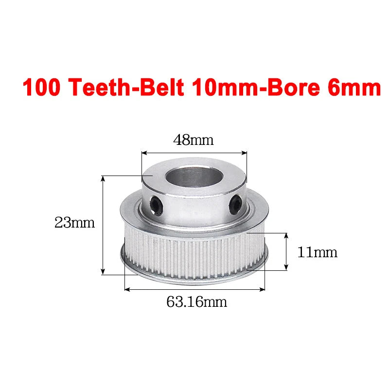 2GT Drive Pulley With Step 16 Tooth - 100 Tooth Bore 4mm - 25mm for 10mm Belt