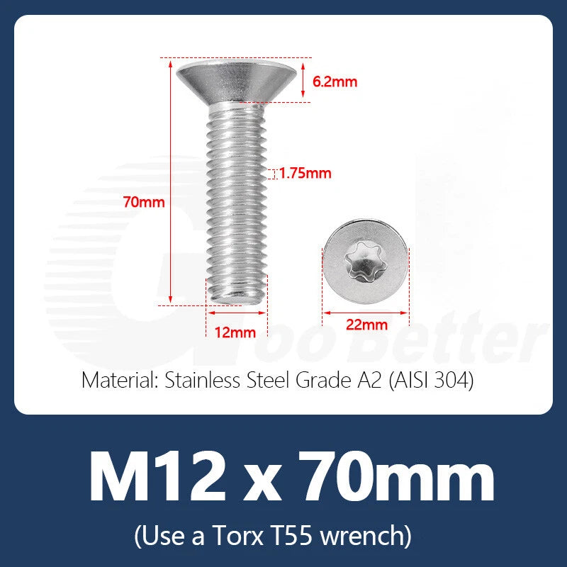 M1.4–M12 Torx Countersunk Machine Screws – A2 Stainless Steel, DIN 965 (3–100mm)