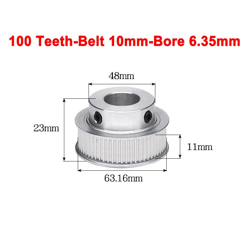 2GT Drive Pulley With Step 16 Tooth - 100 Tooth Bore 4mm - 25mm for 10mm Belt
