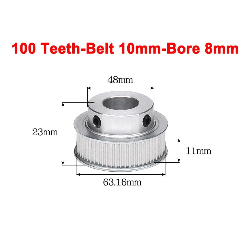 2GT Drive Pulley With Step 16 Tooth - 100 Tooth Bore 4mm - 25mm for 10mm Belt