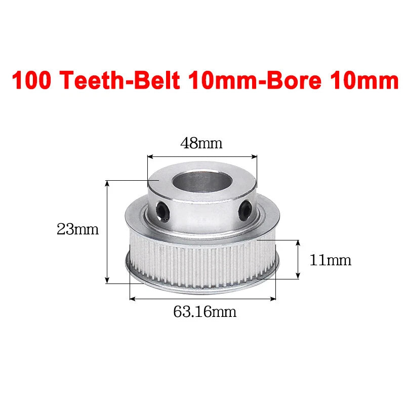 2GT Drive Pulley With Step 16 Tooth - 100 Tooth Bore 4mm - 25mm for 10mm Belt