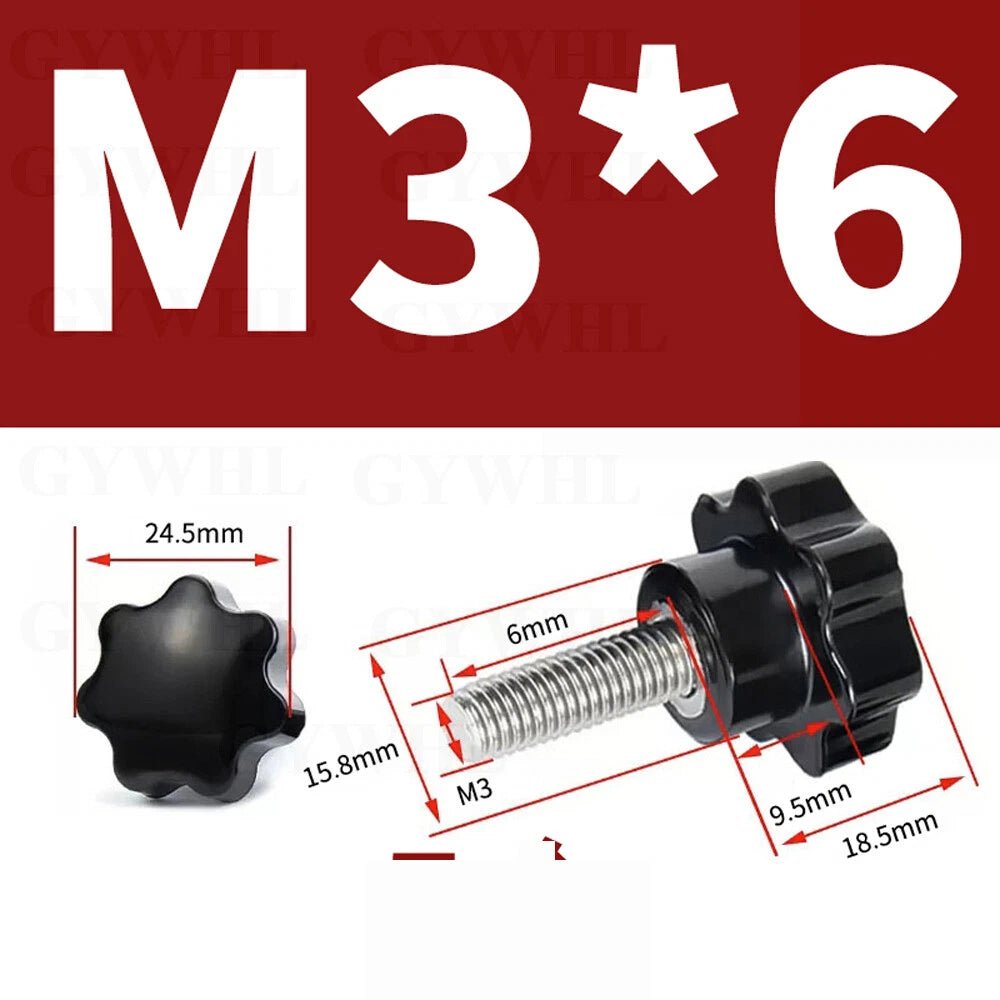 Stainless Thumb Screws Hand Knob Grip Bolts Black Plastic Hexalobular Star Head - HomeDIYer
