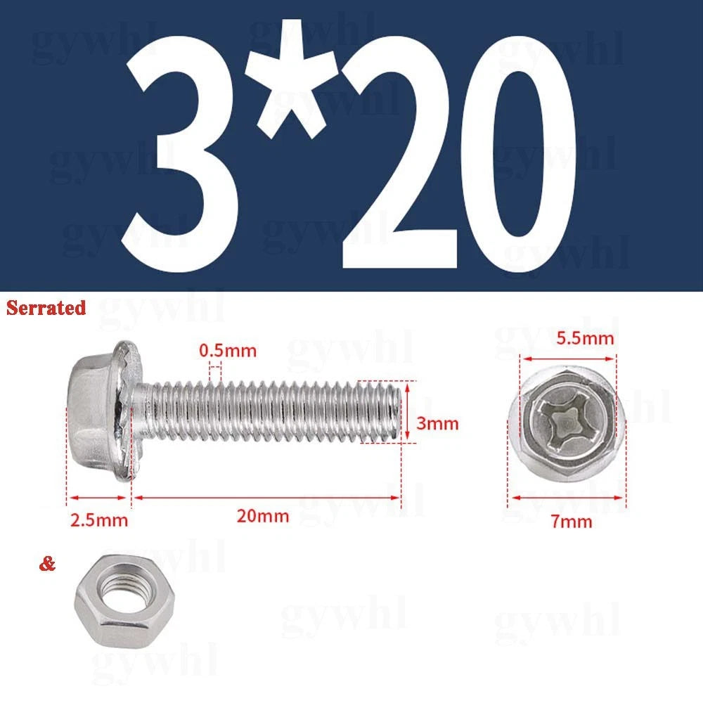 Phillips Hex Flange Bolts with Hex Nuts — Serrated & Smooth, M3–M8