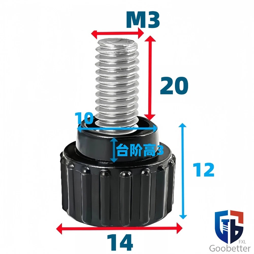Knurled Thumb Screws with Round Plastic Handle — M3 M4 M5 M6 M8 M10 Clamping Knob Bolts