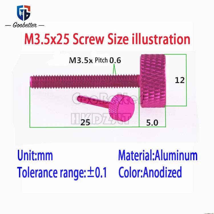 M3.5 Knurled Thumb Screws – Aluminum Alloy Hand-Tighten Grip Knob Bolts, 10 Colors