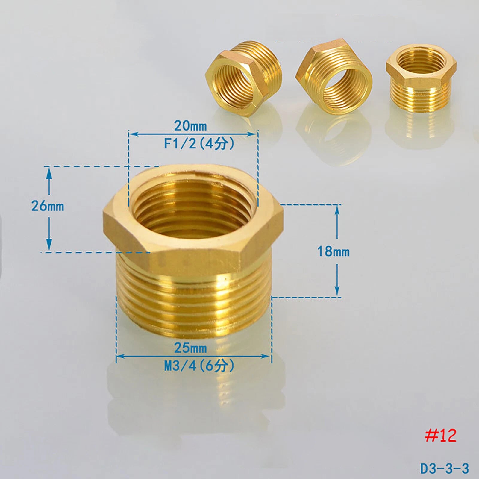 Brass Reducing Hex Bush BSP Fitting — Male to Female Thread Connector, Multiple Sizes