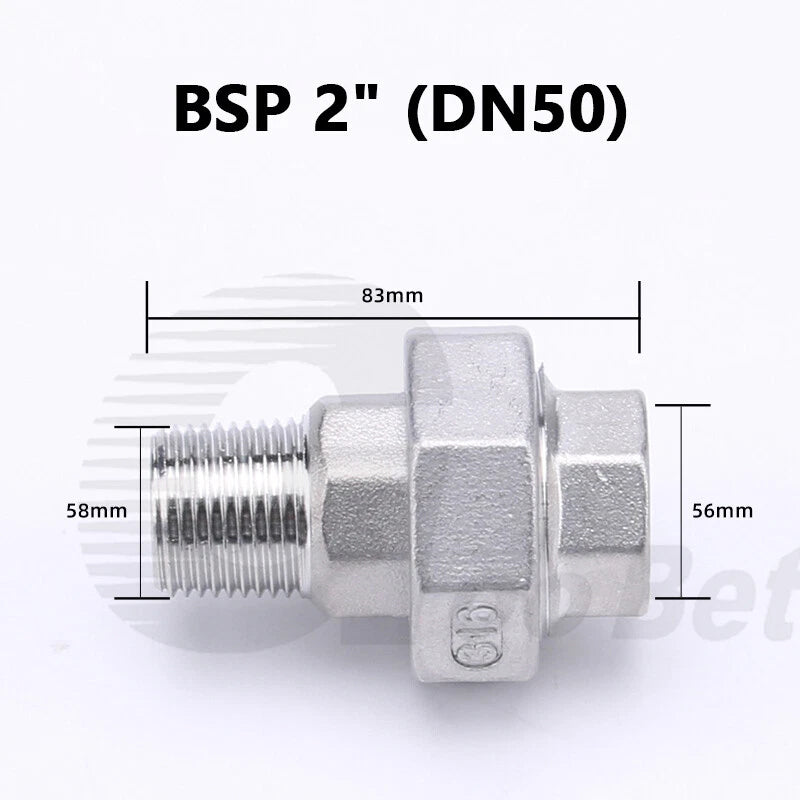 304 Stainless Steel Union BSP Male-Female Pipe Fitting Adapter — 1/4" to 2"