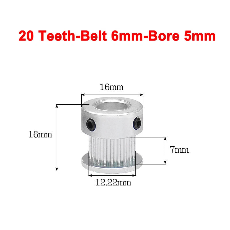 2GT Drive Pulley With Step 16 Tooth - 100 Tooth Bore 4mm - 25mm for 6mm Belt