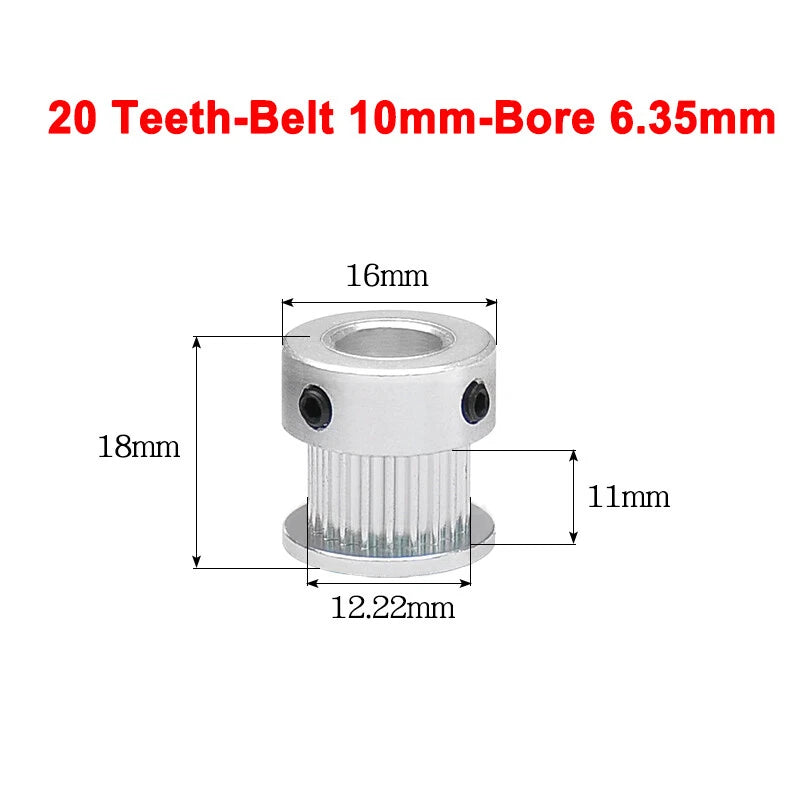 2GT Drive Pulley With Step 16 Tooth - 100 Tooth Bore 4mm - 25mm for 10mm Belt