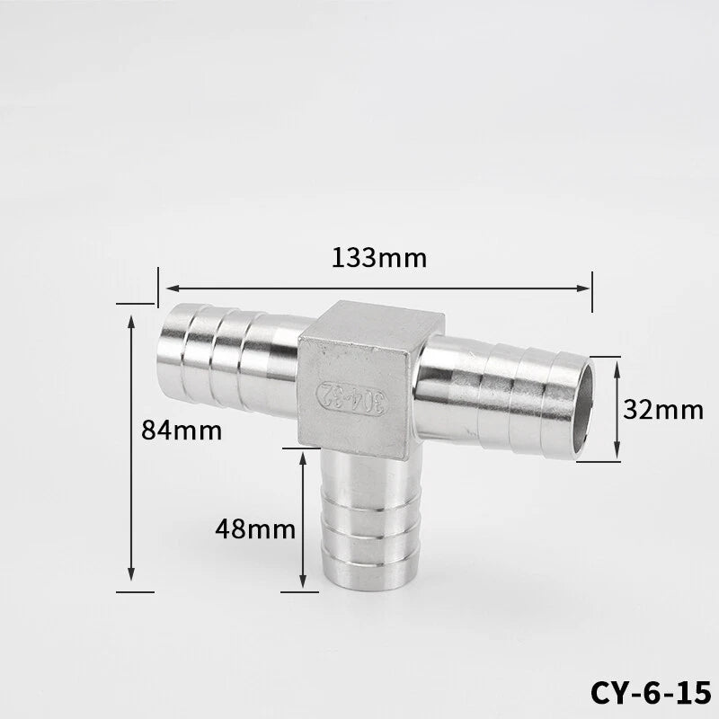 304 Stainless Steel Barbed Tee Hose Connector — T-Piece Hose Fitting 8mm to 32mm