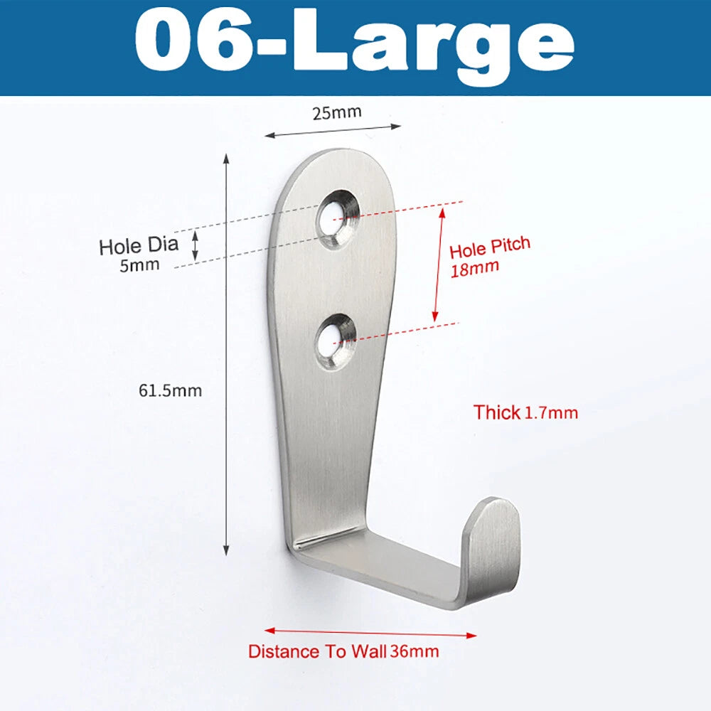 Stainless Towel Coat Heavy Duty Door Wall Mounting J Hooks Hanger Single Holder