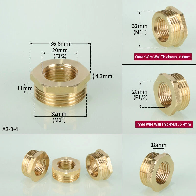 1 8" 1 4" 3 4" 1 2" 1" BSP Brass Reducing Coupler Hex Bush Connector Fittings