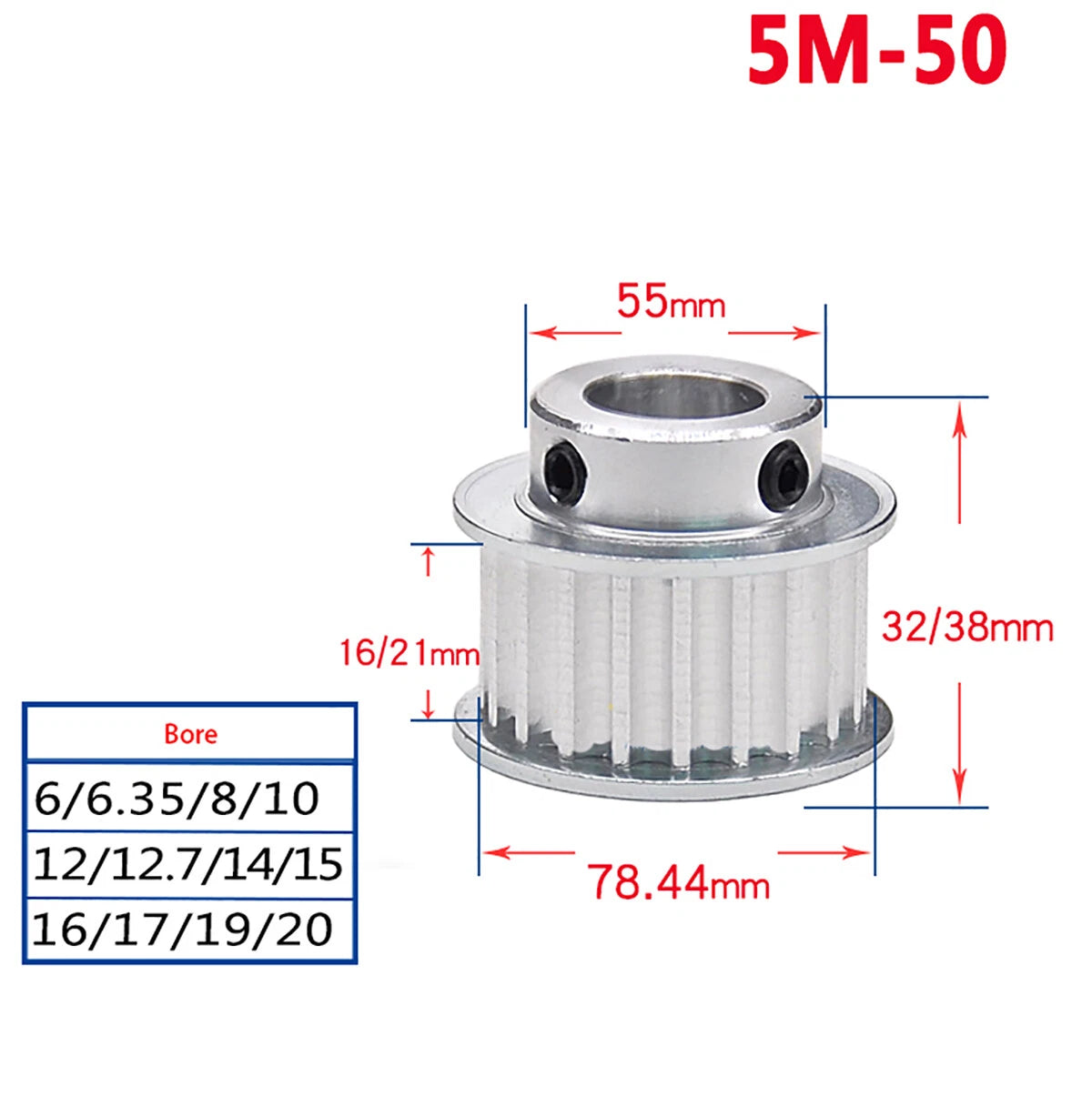 14 - 60 Teeth HTD-5M Timing Belt Pulley Bore 5mm-25mm for Reprap 3D Printer CNC